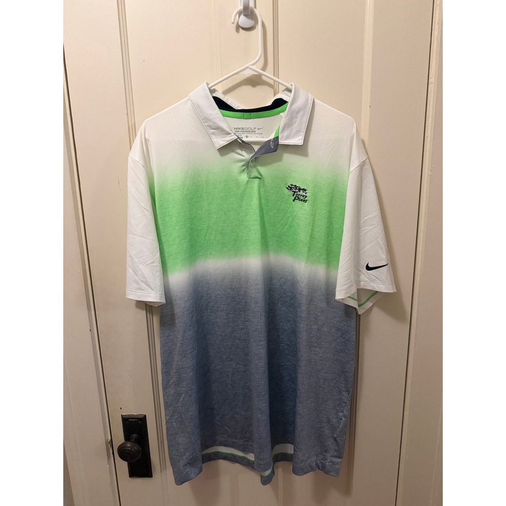 Nike Golf Tour Performance Torrey Pines Ombre Polo Mens XL Green Blue White